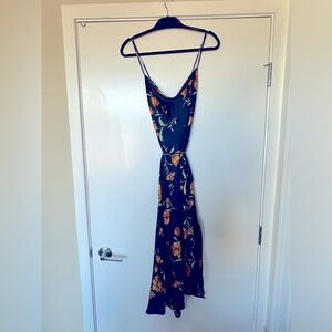 ASTR the Label Gaia Midi Dress in Dark Teal-Gold Floral; size L